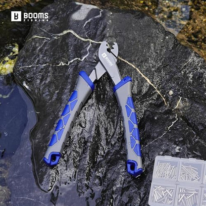 Booms Fishing Crimping Pliers Tool: 6.5in Crimper for Single Barrel - 300pcs Sleeves and Lanyard Included, XW41 - style: Crimper with 300pcs Sleeves