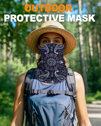 4Pack Neck Gaiter for Men Women Face Cover Mask Head Wrap Balaclava Headwear Bandana Headband Magic Scarf - color: A-black-paisley-1