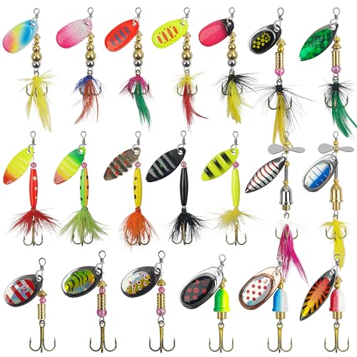 Fishing Lures Spinnerbait Kit Rooster Bait Tail Fishing Lures Inline Spinner Baits Bass Salmon Trout Spoon Hard Metal Spinnerbaits for Saltwater Freshwater - style: 20pcs Spinnerbaits Kit