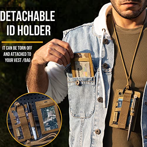 OneTigris Tactical ID Card Holder Hook & Loop Patch Badge Holder Neck Lanyard Key Ring and Credit Card Organizer (Coyote Brown) - color: Brown