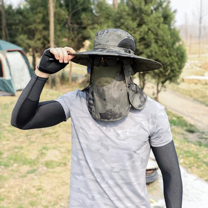 Sun Hat Unisex Face Coverage Shield Neck Flap Cap Garden Lawn Work Sports Hiking Fishing Hats - color: Army Green Ink Wash Pattern