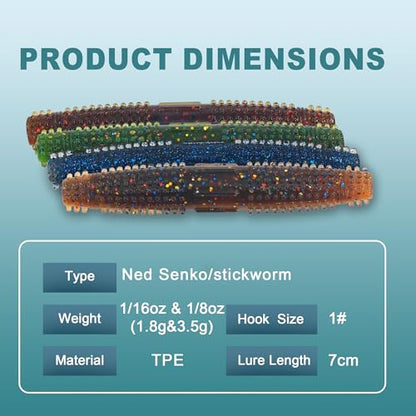 Senko Worms for Bass Fishing, Wacky Worms, Reaction Lure, Soft Plastic Bait for Ned rig, Fishing Lure Kit for Freshwater Bass - size: Senko02