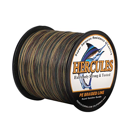 HERCULES Cost-Effective Super Strong 4 Strands Braided Fishing Line 6LB to 100LB Test for Salt-Water, 109/328 / 547/1094 Yards (100M / 300M / 500M / 1000M), Diam# 0.08MM - 0.55MM, Hi-Grade - color: Camouflage, size: 8LB(3.6KG)-0.10MM-1640YDS(1500M)