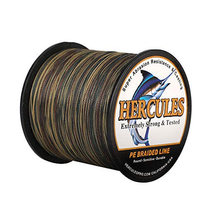 HERCULES Cost-Effective Super Strong 4 Strands Braided Fishing Line 6LB to 100LB Test for Salt-Water, 109/328 / 547/1094 Yards (100M / 300M / 500M / 1000M), Diam# 0.08MM - 0.55MM, Hi-Grade - color: Camouflage, size: 8LB(3.6KG)-0.10MM-2187YDS(2000M)