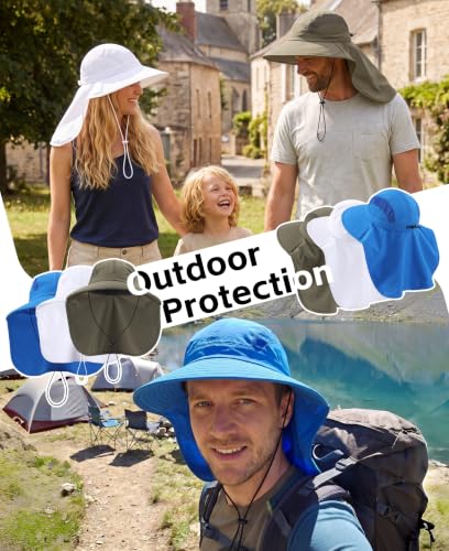 Home Prefer UPF 50+ Sun Hats for Men Women Wide Brim Fishing Hat with Neck Flap UV Protection Sunblock Safari Bucket Hat - color: Army Green