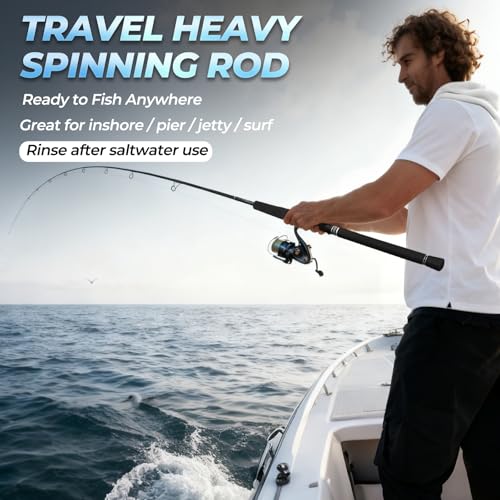 Jenseits 7FT Fishing Rod, 24T Carbon Fiber Telescopic & 4-Piece Travel Rod, Spin and Cast Options, Stainless Steel Guides with Ceramic Inserts, for Bass, Trout, Catfish, Freshwater & Inshore Fishing - size: Spin-7ft-Heavy-MFast