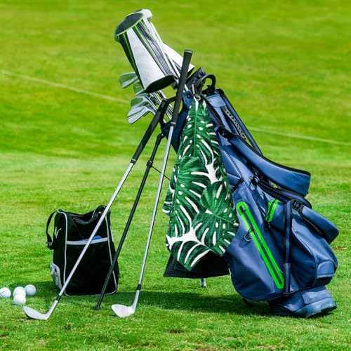 Tropical Green Golf Towel for Golf Bags Carts Palm Trees Golf Towels with Clip Botanical Waffle Towels Cleaning Cloth 2 Packs for Men Golfer Accessories, Birthday Father's Day Present - color: Green