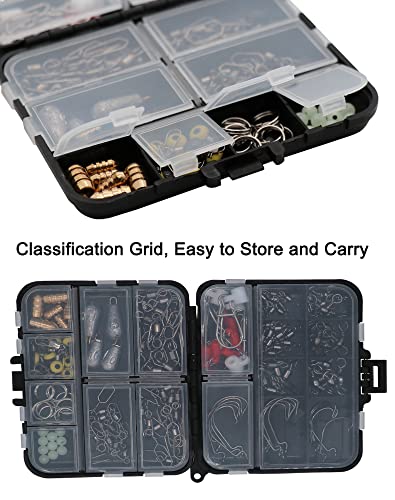 Fishing Accessories Kit with Hooks, Bass Casting, Sinkers, Swivels, Snaps, Sinker Slides, Line Beads, Fishing Set with Tackle Box Lanyard