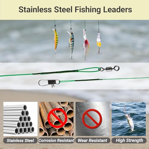 QISHUO High Strength Fishing Leader Freshwater Stainless Steel Fishing Leaders Lure Tackle Saltwater Wire Leaders Line Black Nickel 60pcs