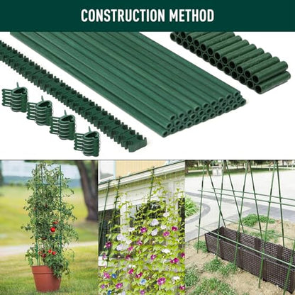 MAXPACE 93pcs Garden Stakes Kit: Includes 30 Sets of Fiberglass Plant Sticks Supports & Accessories for DIY 4ft, 5ft, 6ft, 7ft Stakes for Tomato, Vegetables, Indoor & Outdoor Gardening Supplies - size: 17inch 30pcs