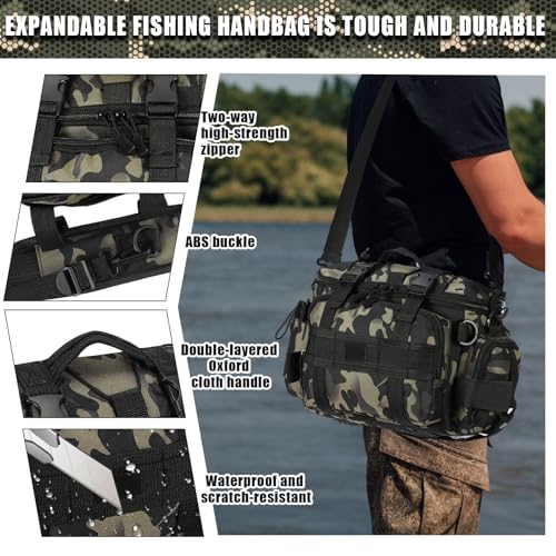 Fishing Tackle Bag with 3 Pcs 3600 Tackle Trays Expandable Soft Fishing Bag Waterproof Camouflage Gear Backpack Padded Shoulder Strap Angler Gear Storage Gifts for Fishermen(Green) - color: Green