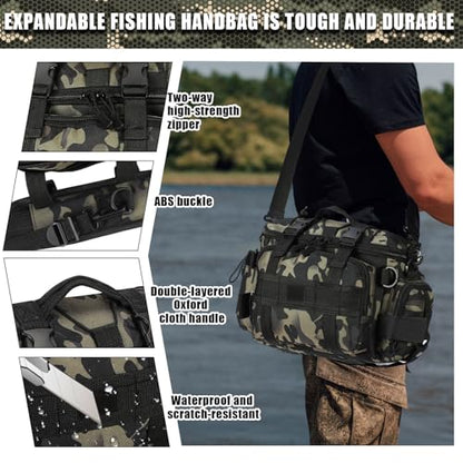 Fishing Tackle Bag with 3 Pcs 3600 Tackle Trays Expandable Soft Fishing Bag Waterproof Camouflage Gear Backpack Padded Shoulder Strap Angler Gear Storage Gifts for Fishermen(Green) - color: Green