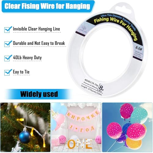 Clear Fishing Wire, Monofilament Fishing Line, Clear String for Hanging, Invisible Strong Wire Nylon Thread for Hanging Balloon Garland Picture Decorations - size: 0.45mm/820ft/24lb
