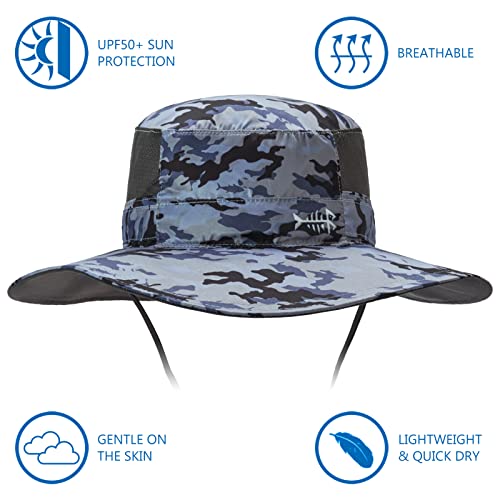 BASSDASH UPF 50+ Sun Fishing Hat Water Resistant with Detachable Neck Flap - color: Storm Camo