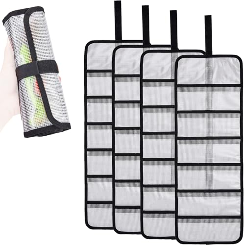 Roll Up Fishing Lure Wraps Set-Durable Lure Bag 6 Pocket PVC Protective Cover Saltwater Hook Covers Fabric Lure Protector Trolling Lure Tackle Box - color: Clear 4-pack, size: 35" X 12"