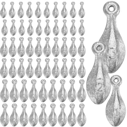 Ceenna 60 Pcs Fishing Weights Sinker Kit 1oz, 2oz, 3oz Bank Sinker Weights Rig Freshwater Saltwater Sinkers for Ocean Surf Fishing Gear Tackle