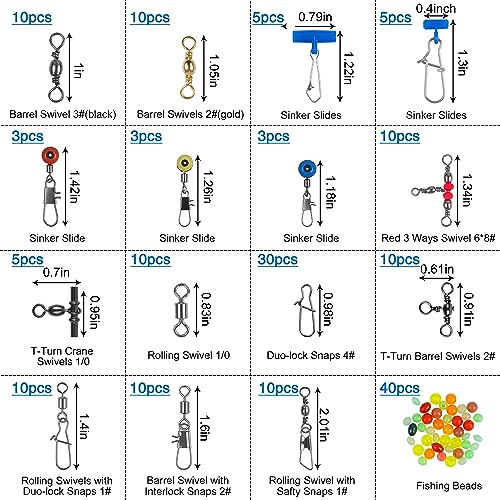 SILANON Fishing Swivels Tackle Kit, 174pcs Include Barrel Swivels,Sinker Slides,3 Way Swivels,Duo Lock Snaps,Barrel Snap Swivels Fishing Tackle Box Set for Bass Trout Saltwater Freshwater - style: 174pcs Kit