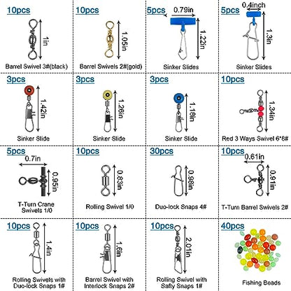 SILANON Fishing Swivels Tackle Kit, 174pcs Include Barrel Swivels,Sinker Slides,3 Way Swivels,Duo Lock Snaps,Barrel Snap Swivels Fishing Tackle Box Set for Bass Trout Saltwater Freshwater - style: 174pcs Kit