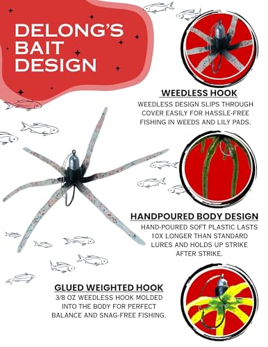 Delong Lures - The Squirm Fishing Lures - Ultimate Bass Fishing Kit - Weighted Jigs for Freshwater & Saltwater, Large Swimbait Lures - Made in USA - color: Red Bug