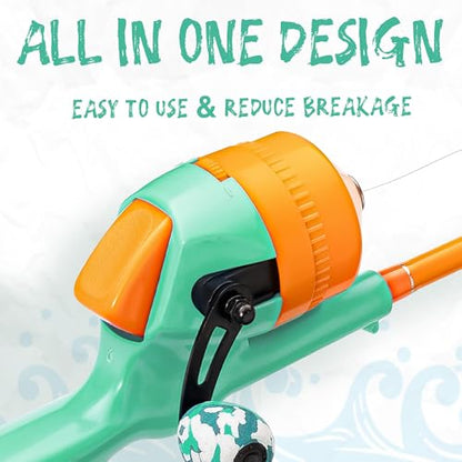 Kids Fishing Pole, Telescopic Fishing Rod, Toddler Collapsible Fishing Rod and Reel Combo with Tackle Box, Fishing Line, Bobber, and Soft Lures for Boy, Girl, Youth, Beginner, Over 4 Years Old - color: Surge Green & Blaze Orange
