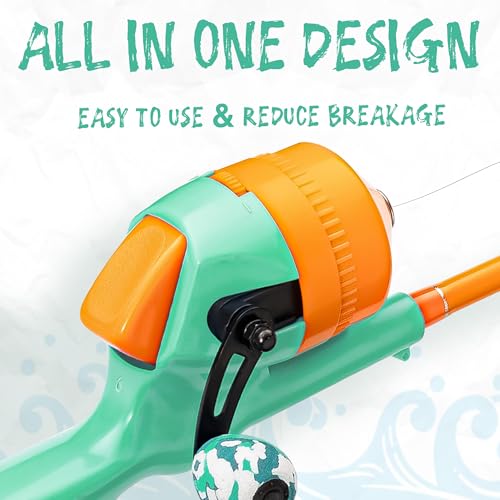 Kids Fishing Pole, Telescopic Fishing Rod, Toddler Collapsible Fishing Rod and Reel Combo with Tackle Box, Fishing Line, Bobber, and Soft Lures for Boy, Girl, Youth, Beginner, Over 4 Years Old - color: Surge Green & Blaze Orange