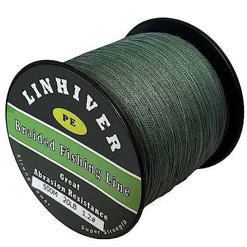 Braided Fishing Line, Strong Power, Great Abrasion Resistance, Thin Diameter, No Stretch, Low Memory and High Sensitivity(164/328/547/1093Yds) 10/15/20/30/40/50/60/70/80/100LB,4/8 Strands - color: Dark Green, size: 20LB-0.18mm-164YDS(150M)-4 Strands
