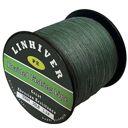 Braided Fishing Line, Strong Power, Great Abrasion Resistance, Thin Diameter, No Stretch, Low Memory and High Sensitivity(164/328/547/1093Yds) 10/15/20/30/40/50/60/70/80/100LB,4/8 Strands - color: Dark Green, size: 10LB-0.1mm-547YDS(500M)-4 Strands