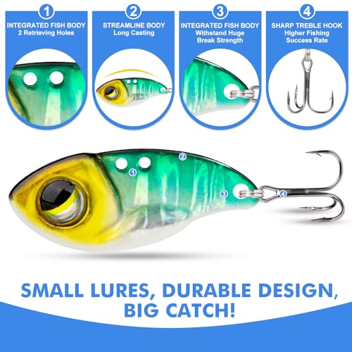 TRUSCEND Vibespinner Easy Catch Fishing Lures with BKK Hooks, Tail Spinner Baits with 4 Actions, Vibrating Swimming Flashing & Jigging for More Bites, Spoon Lures for Bass Trout Crappie Walleye Pike - color: C-0.06oz-0.65"