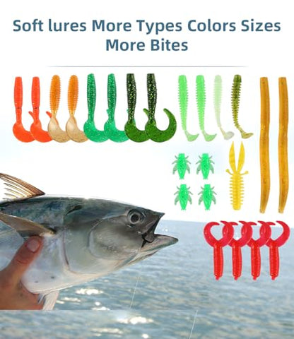140/234PCS Fishing Lures Kit with Pliers, Fishing Gear Tackle Box Included Tackles, Bionic Baits,Spoon, Hooks, Weights Freshwater, Saltwater and Accessories for Men Women Kids - size: 140PCS