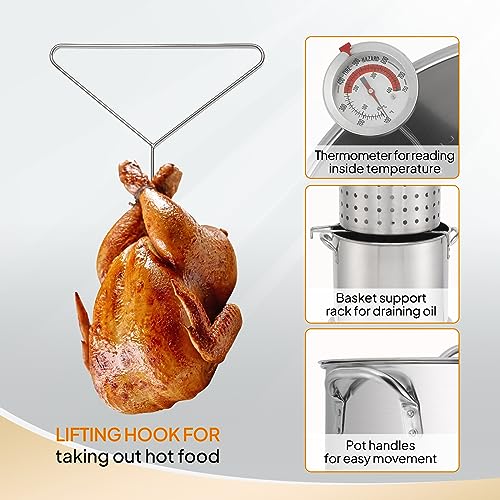 ROVSUN 50QT Turkey Fryer with 54,000BTU Propane Stove, Stainless Steel Outdoor Deep Fryer & Seafood Boiler Steamer with Basket, Thermometer, Lifting Hook & Support Rack for Outdoor Backyard Cooking - size: 50QT