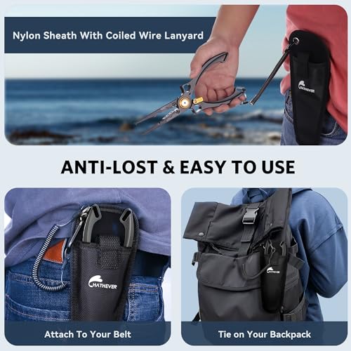 Fishing Pliers Hook Remover, Saltwater Split Ring Pliers with Safety Lock, Fishing Gear with Sheath and Lanyard, Fishing Gifts for Men - color: Black