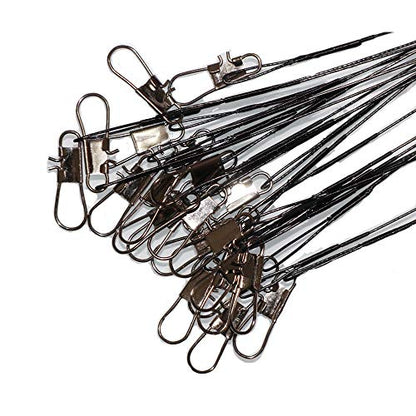 50pcs Fishing Wire Leaders Heavy Duty Nylon-Coated Fishing Line Wire Leaders with Swivels and Snaps 6inch Black/Green/Silver - color: 50pcs black, size: 10 inch