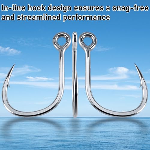 Dr.Fish 10 Pack Inline Single Hooks Welded Eyes Heavy Duty Saltwater Fishing Circle Hook Replacement for Hard Lures - size: #1/0(1.3")-10 Pack