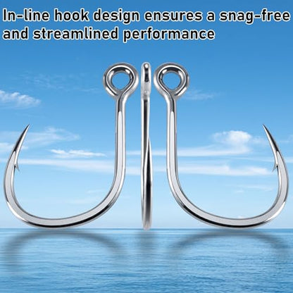 Dr.Fish 10 Pack Inline Single Hooks Welded Eyes Heavy Duty Saltwater Fishing Circle Hook Replacement for Hard Lures - size: #4(0.8")-10 Pack