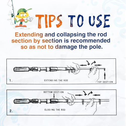 Kids Fishing Pole, Telescopic Fishing Rod, Toddler Collapsible Fishing Rod and Reel Combo with Tackle Box, Fishing Line, Bobber, and Soft Lures for Boy, Girl, Youth, Beginner, Over 4 Years Old - color: blue+orange