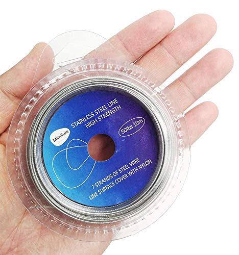 Wire Fishing Line Steel Leader: 10lb - 200lb Test Knottable Fishing Leader Making for Saltwater Rigging - 32.8ft Nylon Coated 7 Strands Silver String Wire with 20pcs Sleeves - size: 50lb Test, 0.022in/0.55mm Diameter