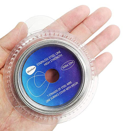 Wire Fishing Line Steel Leader: 10lb - 200lb Test Knottable Fishing Leader Making for Saltwater Rigging - 32.8ft Nylon Coated 7 Strands Silver String Wire with 20pcs Sleeves - size: 30lb Test, 0.018in/0.45mm Diameter