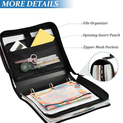 Fish Sea Rods Vintage Lure 3 Ring Zipper Binder with Strap 1.5 inch 500 Sheet Capacity File Folder Storage Organizer