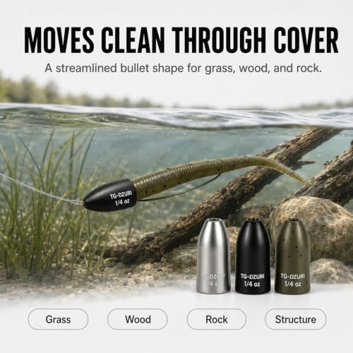 Tungsten Bullet Fishing Weights - Insert Free Worm Sinkers for Bass Fishing, Ultra Sensitive Texas & Carolina Rig Weights, Flipping & Pitching, 1/16, 1/8, 3/16, 1/4, 3/8, 1/2 oz, 5-12 Pack | 3 Colors 1/16-1/2oz Fishing Sinkers for Texas Rig, Carolina Rig,