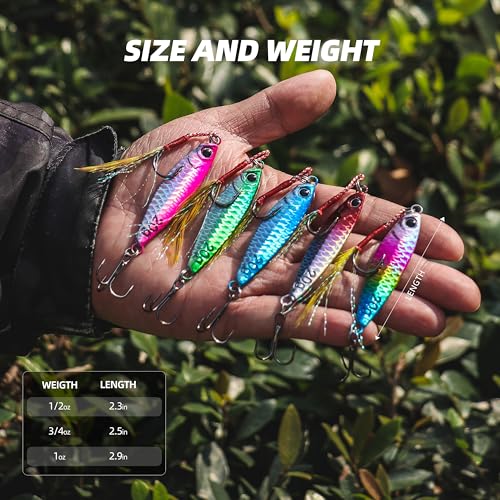 Jigging Spoon Fishing Lure Set, 5PCS Metal Casting Jigging Spoons – High-Shine Reflective Lures with Ultra-Sharp Hooks for Freshwater & Saltwater Bass, Trout & Walleye - size: 1oz