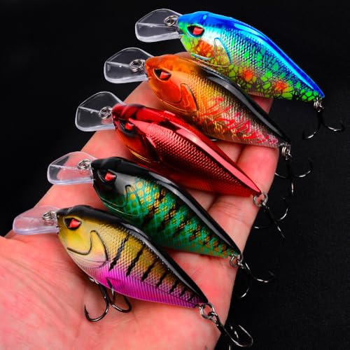 PROBEROS Crankbaits Set Fishing Lure Hard Baits Swimbaits Boat Ocean Topwater Lures Kit Fishing Tackle Hard Baits Set for Trout Bass Perch Fishing Topwater Lures Set - color: 654-0.53oz/3.2inch-6pcs