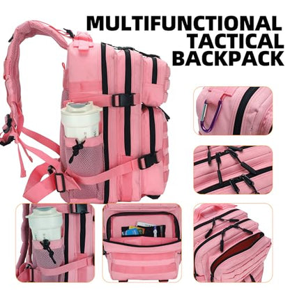Lovelinks21 25L Tactical Backpack for Men and Women Military Backpack Small Assault Pack Molle Backpack Bug Out Bag Travel Rucksack Daypack (Pink) - color: Pink