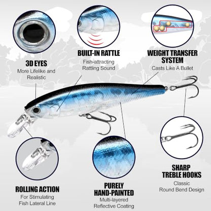 LUCKY CRAFT Pointer 100SP, Jerkbait Side by Side Action Tournament Winning Perfect Wobbling Freshwater Lake Bass Fishing Champion Bait - color: 807 Northern Yellow Perch