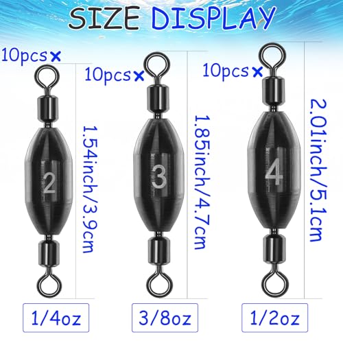 Fishing Weights Swivel Bullet Sinkers Brass Fishing Weights Saltwater Freshwater Bass Sinker Weight with Swivel Rolling 1/4oz, 1/8oz, 1/16oz，1/32oz, 3/8oz, 1/2oz - style: 1/32-15pcs