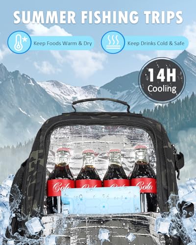 HAMBOLY Fishing Backpack with Tackle Boxes, 50L Fishing Tackle Bag with Cooler & Rod Holders, Waterproof Tackle Bag for Men - color: Dark CM