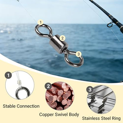Atibin Heavy Strength Fishing Swivels Stainless High Duty Swivel Fishing Lure Steel Saltwater Barrel Swivels Rolling Black Nickel - size: Size1 (103lb) 50 pcs