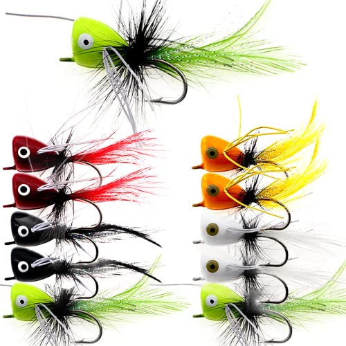 Fly Fishing Poppers Fly Fishing Dry Flies Topwater Fishing Lures Bass Popper Flies Bugs Lures Panfish Bait Fly Trout Bobber Flies Kit for Bass Trout Panfish Bluegill Salmon - color: A: 10pcs Fly Fishing Poppers