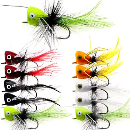 Fly Fishing Poppers Fly Fishing Dry Flies Topwater Fishing Lures Bass Popper Flies Bugs Lures Panfish Bait Fly Trout Bobber Flies Kit for Bass Trout Panfish Bluegill Salmon - color: A: 10pcs Fly Fishing Poppers