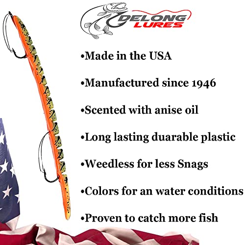 Delong Lures Fishing Lures, Made in America, Pre-Rigged Weedless Bass Lures for Fishing, Segemented Soft Platisc Fishing Bait, Fishing Worm Lure, Fishing Tackle Kit - color: Firetiger