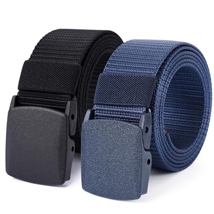 Mile High Life | Nylon Web Belt | Outdoor Military Belt | TSA Safe Buckle Plastic/Metal - color: Black-510navy 2pc